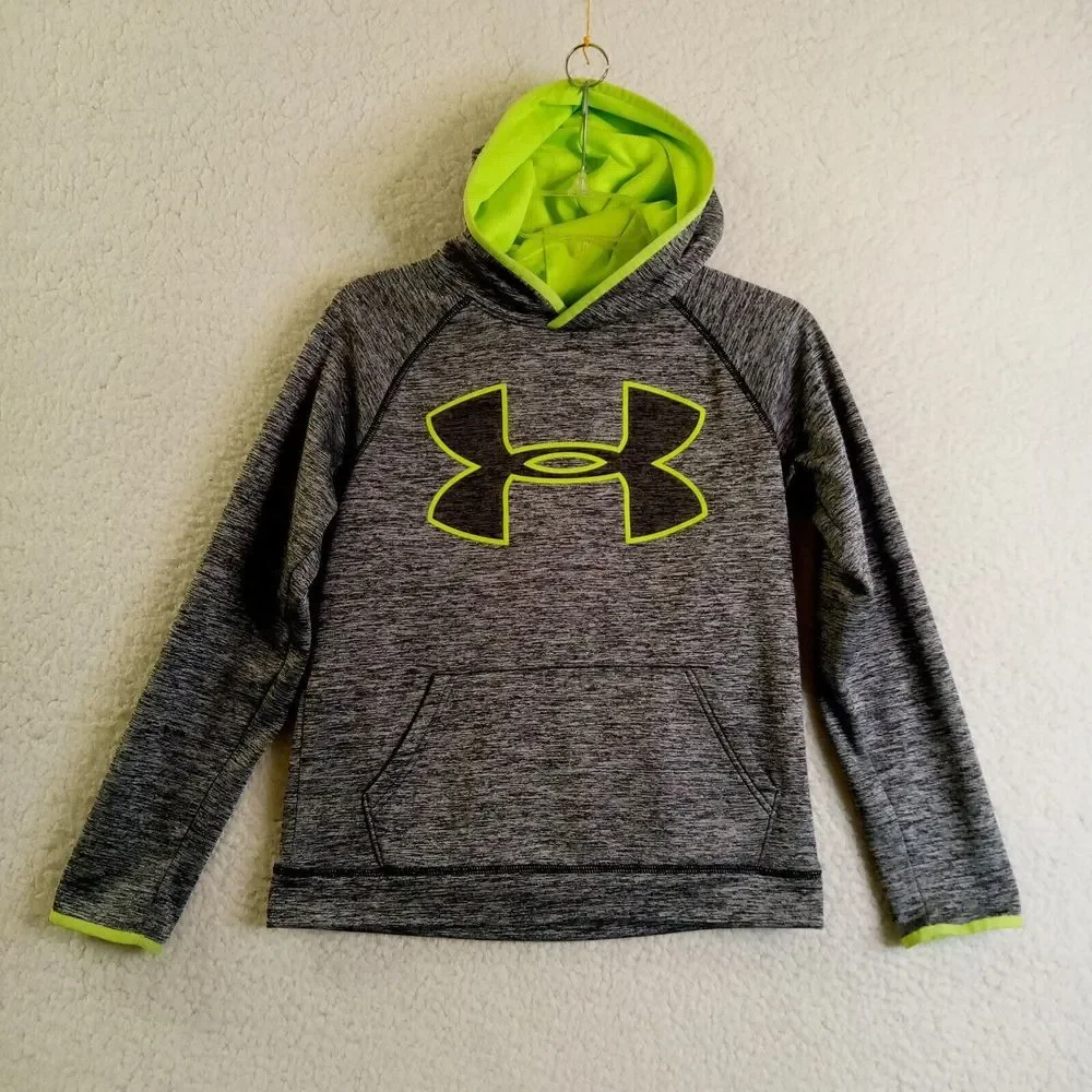 Under‎ Armour Youth Large Hoodie Polyester Log Sleeve Gray Pullover